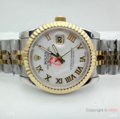 Copy 36mm Rolex Datejust Gold White Face Jubilee Band Watch